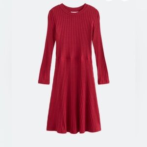 NWT Market & Spruce Ribbed Long-Sleeve Knit Dress in Burgundy Red